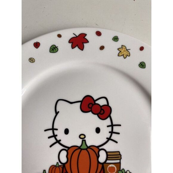 Hello Kitty Harvest Pumpkin Fall SALAD DESSERT PLATE Autumn Leaves Ceramic NEW - Picture 3 of 7